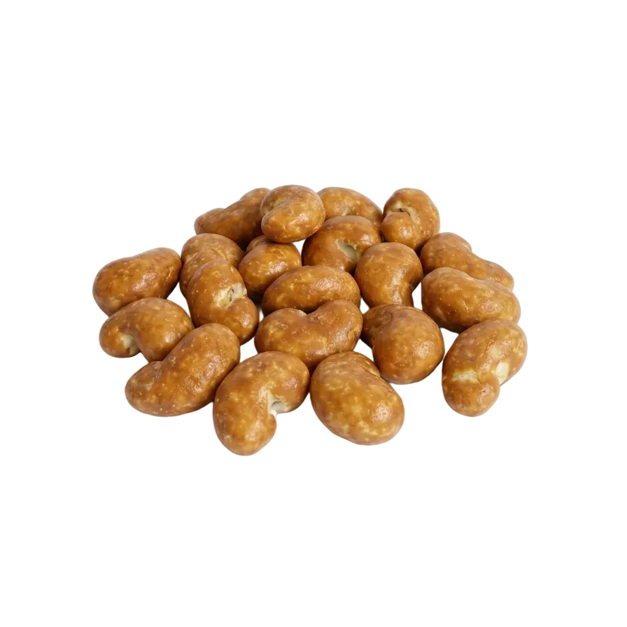 Roasted cashews coated in smooth caramel by La Belge.