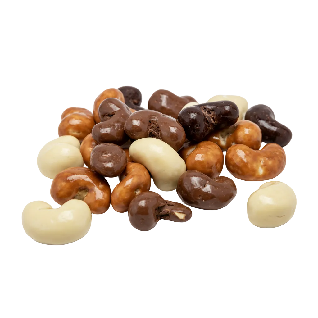 Premium Belgian chocolate coated cashew mix by La Belge.