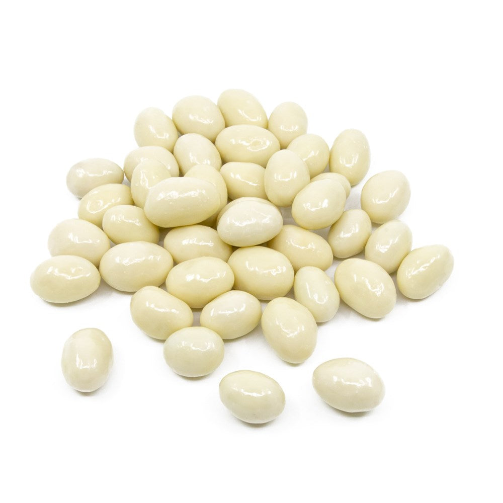 Premium whole pistachios coated in smooth Belgian white chocolate by La Belge.