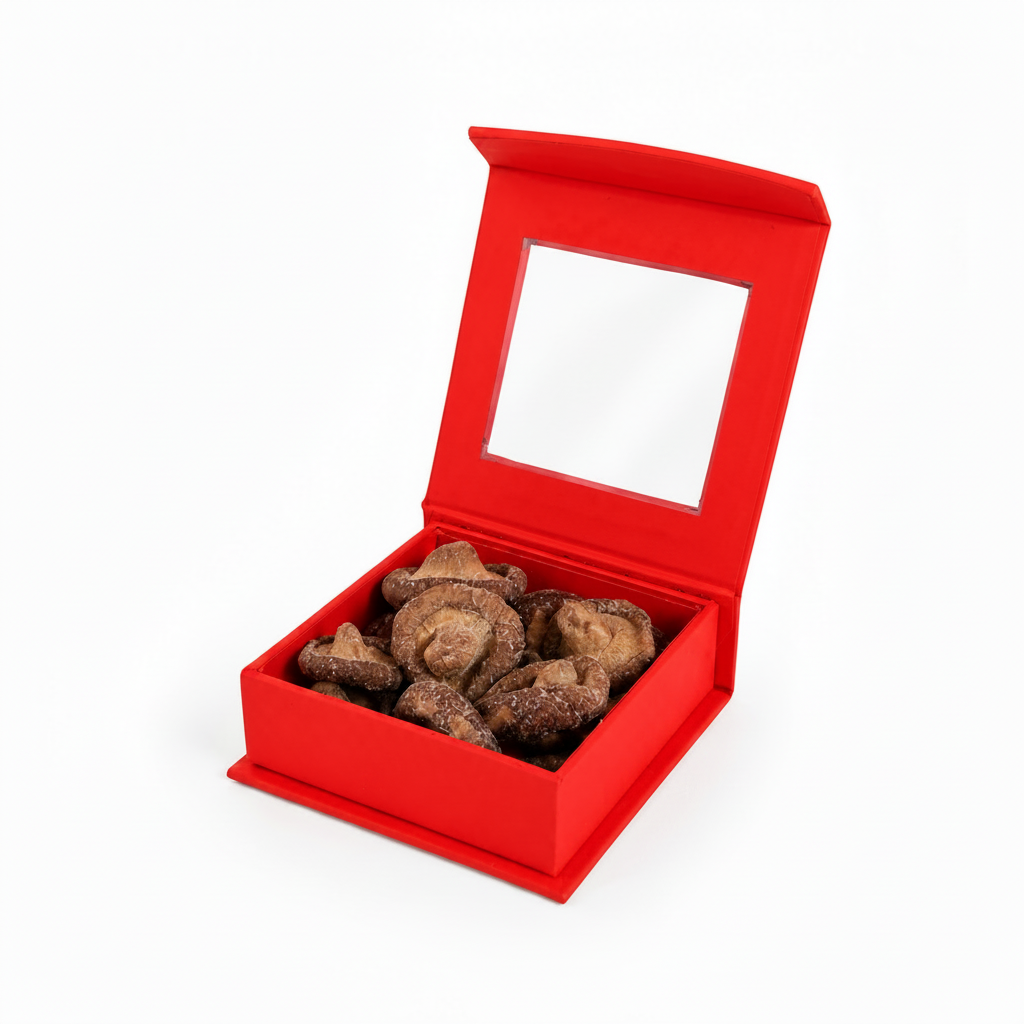 Open box of truffle flavored dried mushrooms by La Belge