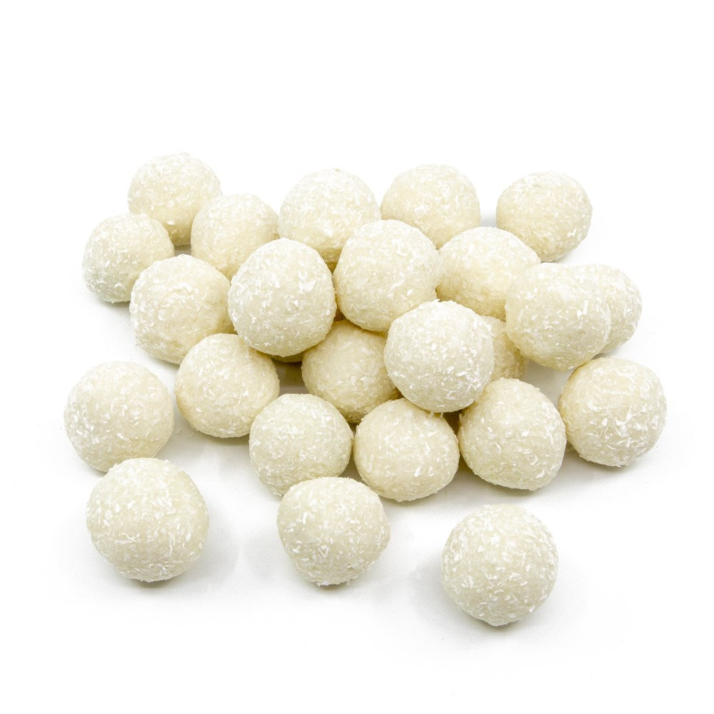 White Belgian chocolate coated hazelnuts with coconut by La Belge.